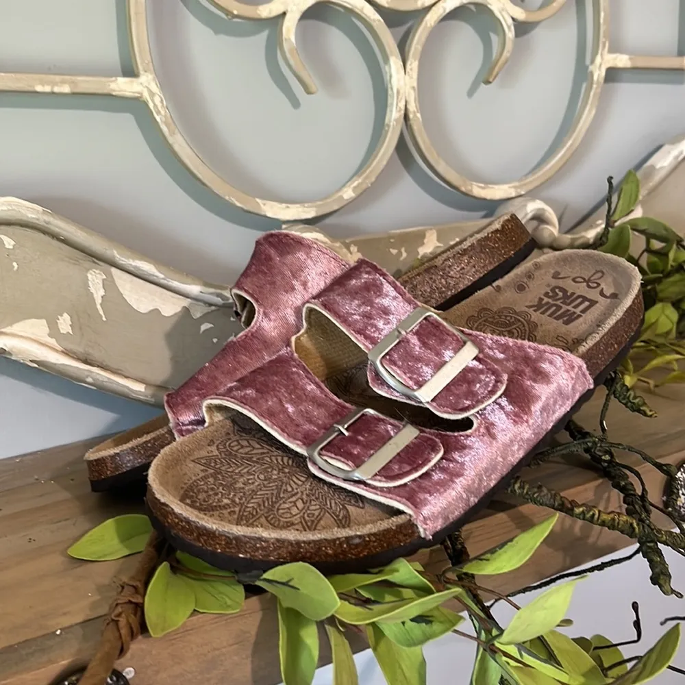 Muk Luks Sandals Slides EXCELLENT Rose Womens 7 Velour Velvety Pink - Image 12