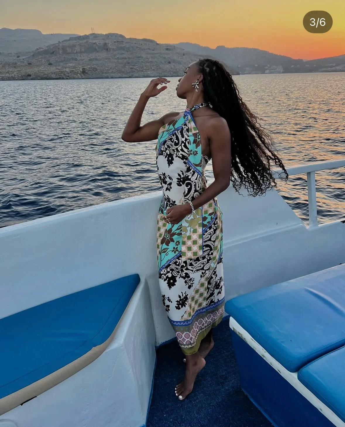 dress maxi Multicolor Halter printed satin effect casual wedding party - Image 5