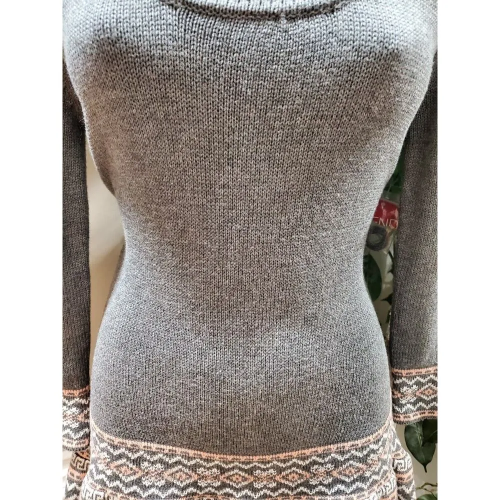 Bongo Gray Polyester Scoop Neck Long Sleeve Knee Length Casual Sweater Dress S - Image 3