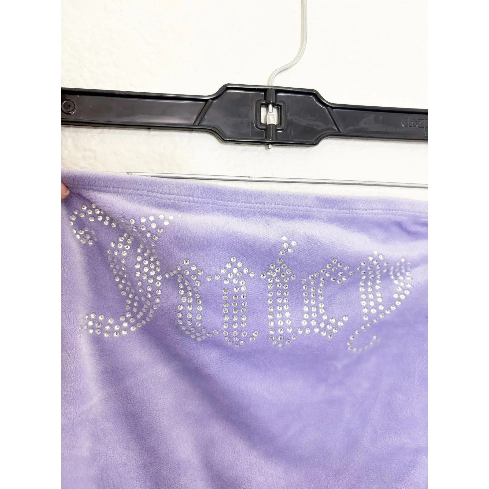 Vintage Y2K Juicy Couture X Forever 21 Purple Velvet Rhinestone Crop Top Large - Image 10