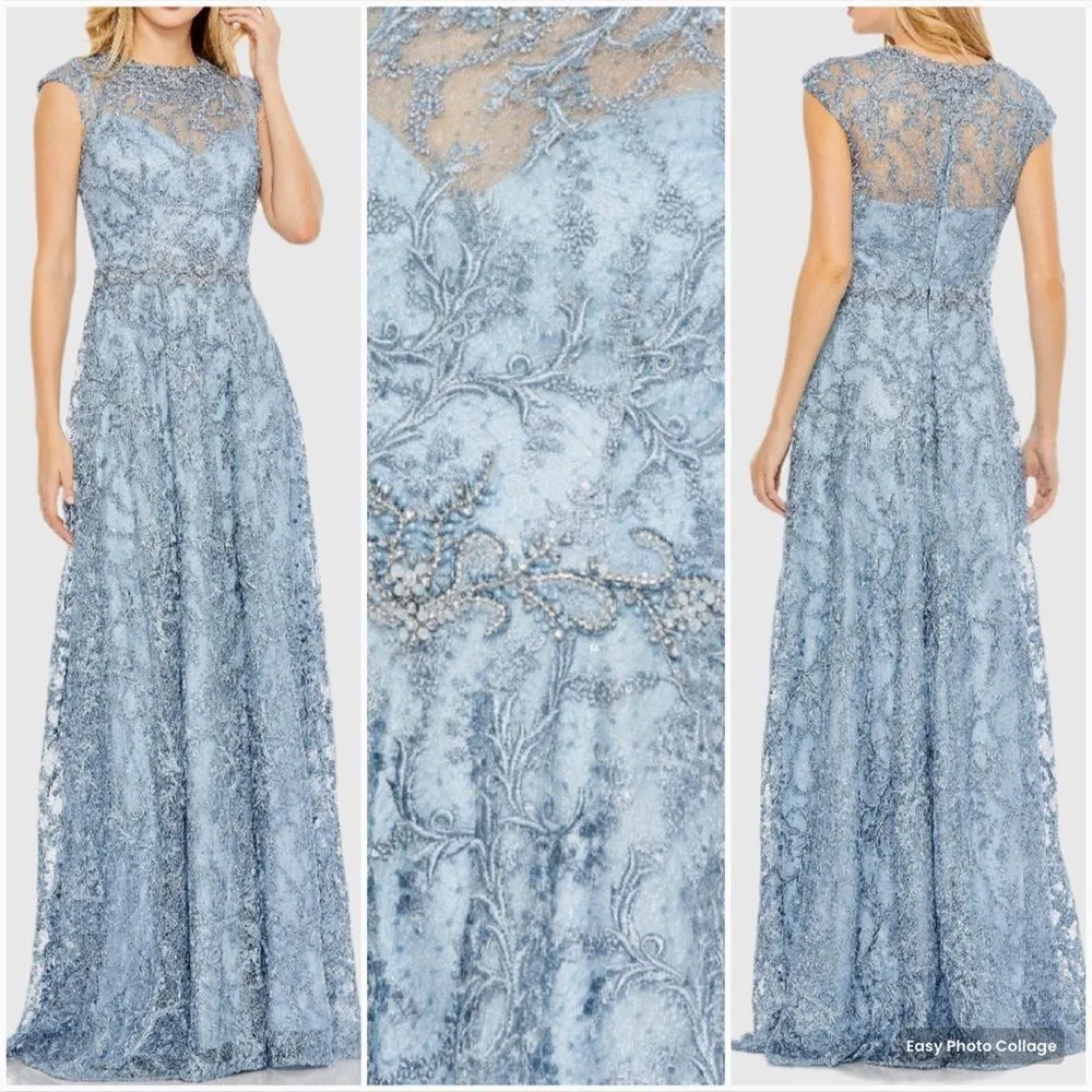 MAC DUGGAL  79430 Womens Blue Embroidered Cap Sleeve A Line Gown - Image 3