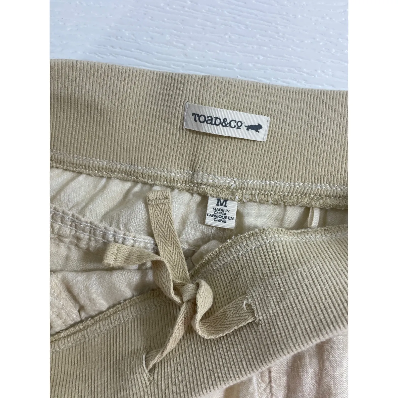 TOAD&CO Lina Pant 100% Linen Drawstring Waist Size Medium Beige Neutral Tan - Image 3