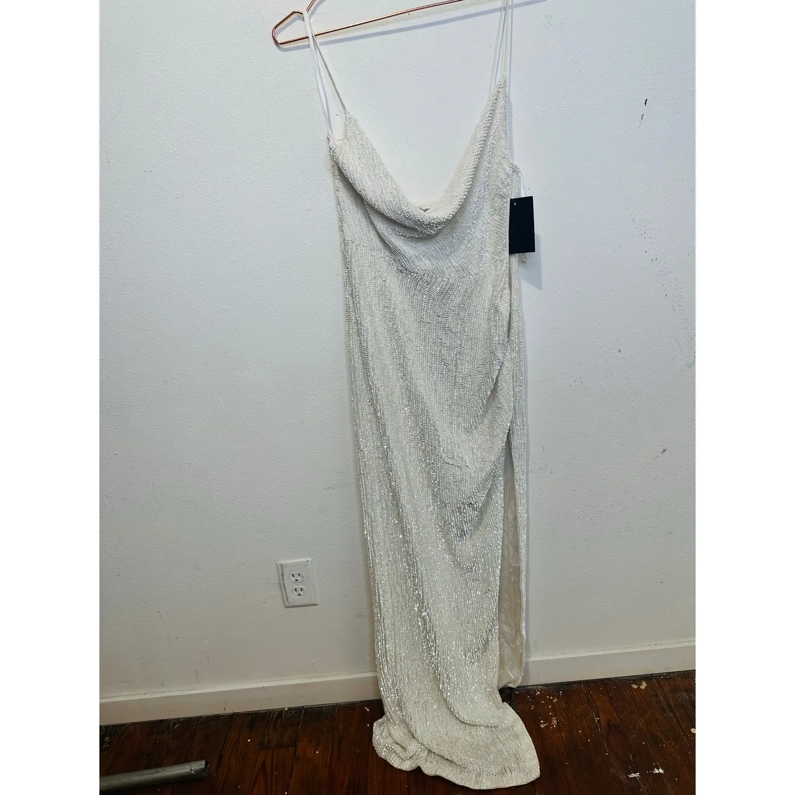 NWT RETROFETE Women's Moonglow White Katya Revolve Sequin Maxi Dress Size Large - Image 6