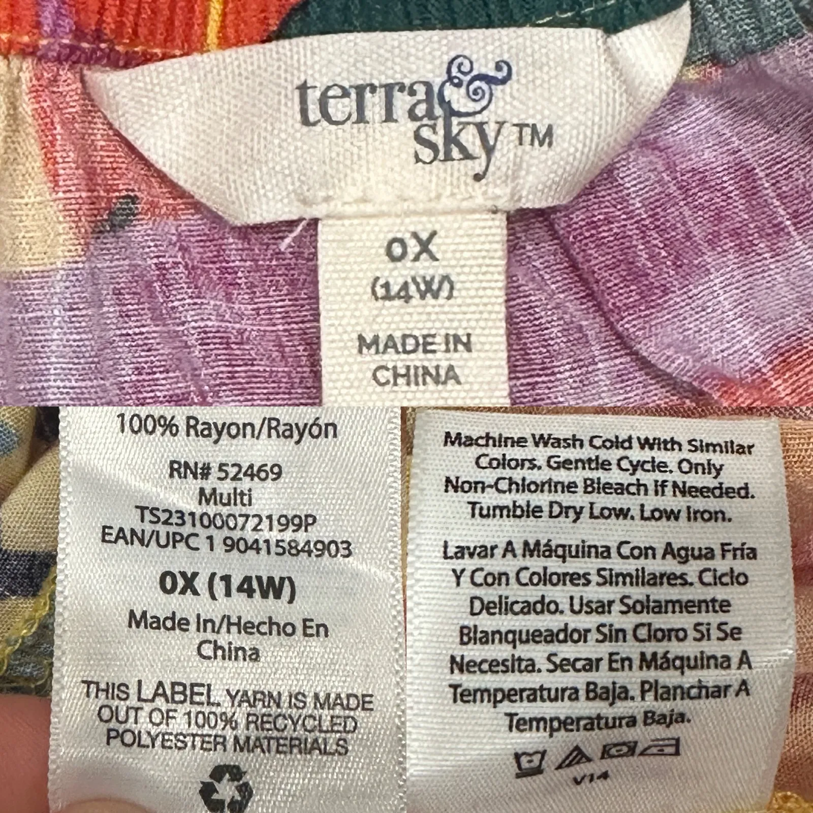 Terra & Sky Multicolor Tropical Leaf Tiered Peasant Blouse Resort Wear Boho 0X - Image 10