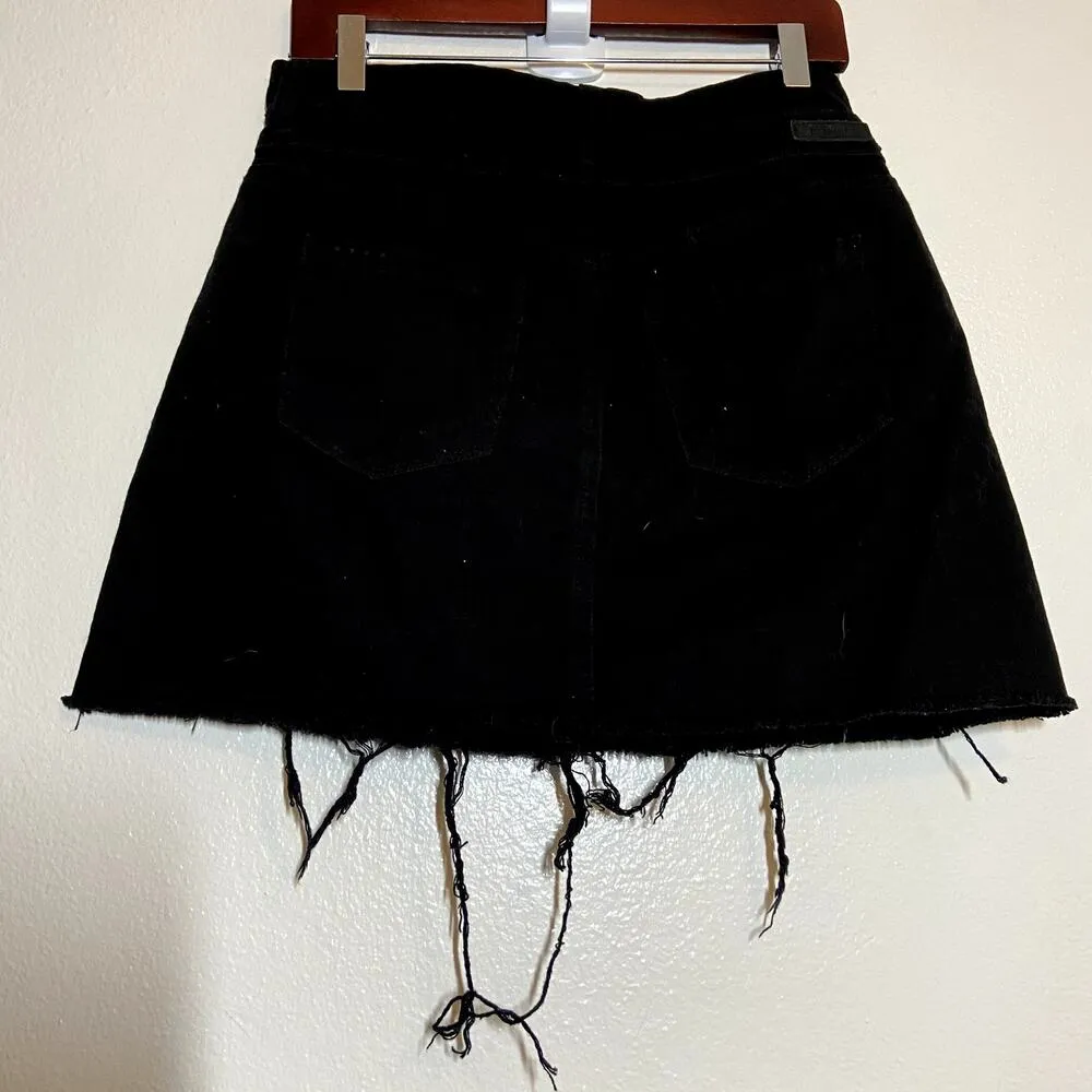 BLANKNYC Denim Skirt Asymmetric 100% Cotton Button Front Frayed Night Stroll 28" - Image 6