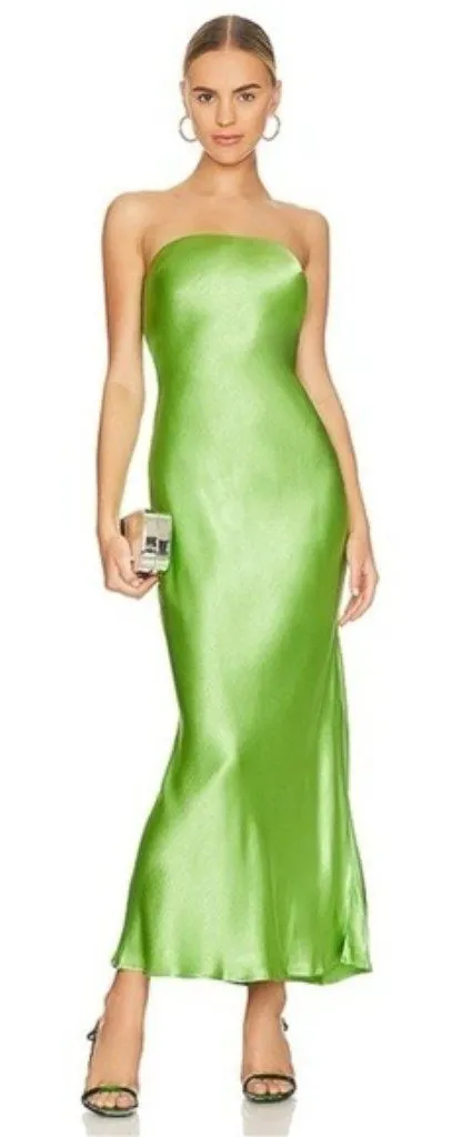 Bec + Bridge Moon Dance Strapless Dress 10 Sweet Pea Green Satin Cutout Draped - Image 1