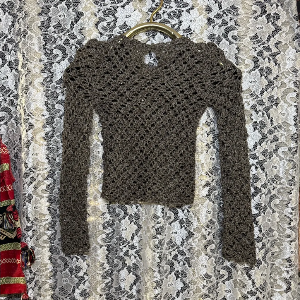 Dolce & Gabbana vintage 90s Crochet knit long sleeve crop Top small / XS - Image 10