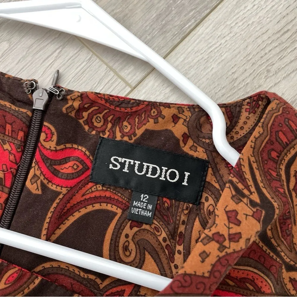 Studio I Vintage Paisley Y2K Sleeveless Midi Dress Red (size 12) tapestry 90s - Image 2