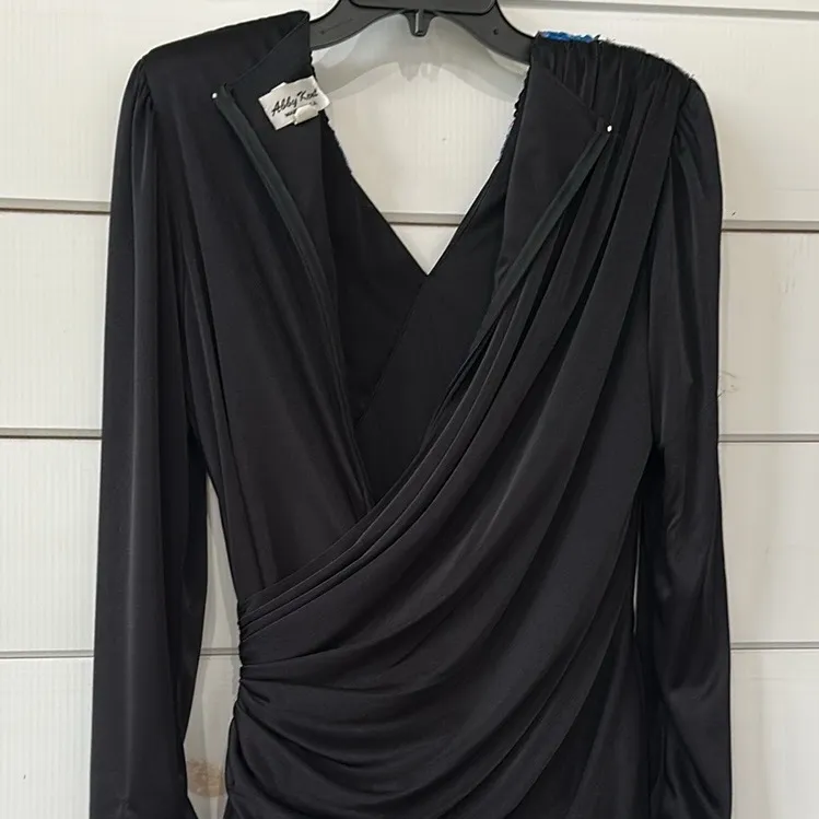 Vintage Abby Kent 80’s Beaded Sequin Shoukder Ruffle Hem Cocktail Dress Women 12 Black - Image 13