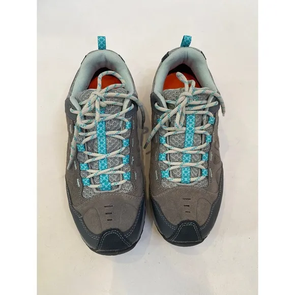 Merrell Women’s Castle Rock Low Lace Hiking Shoes EUC Sz 7.5 Gray Teal Active - Image 2