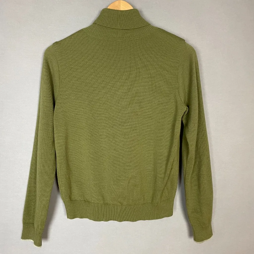 Wool Sweater Rabbit Patch‎ Quirky Green Turtleneck Long Sleeve Bunny Pullover Size M - Image 2