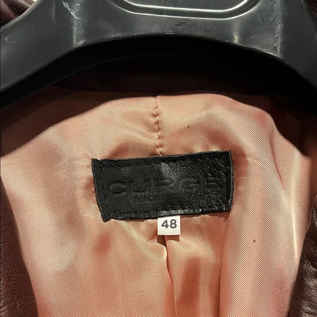 Italian Woman's Brown Leather‎ Zip Up Jacket Made by CURGÈ size L EU 48 NWT W17 Size L - Image 2