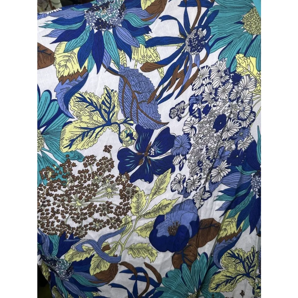 Do Everything In Love Blue Floral Viscose Kimono Duster OS Teal Side Slits EUC - Image 7