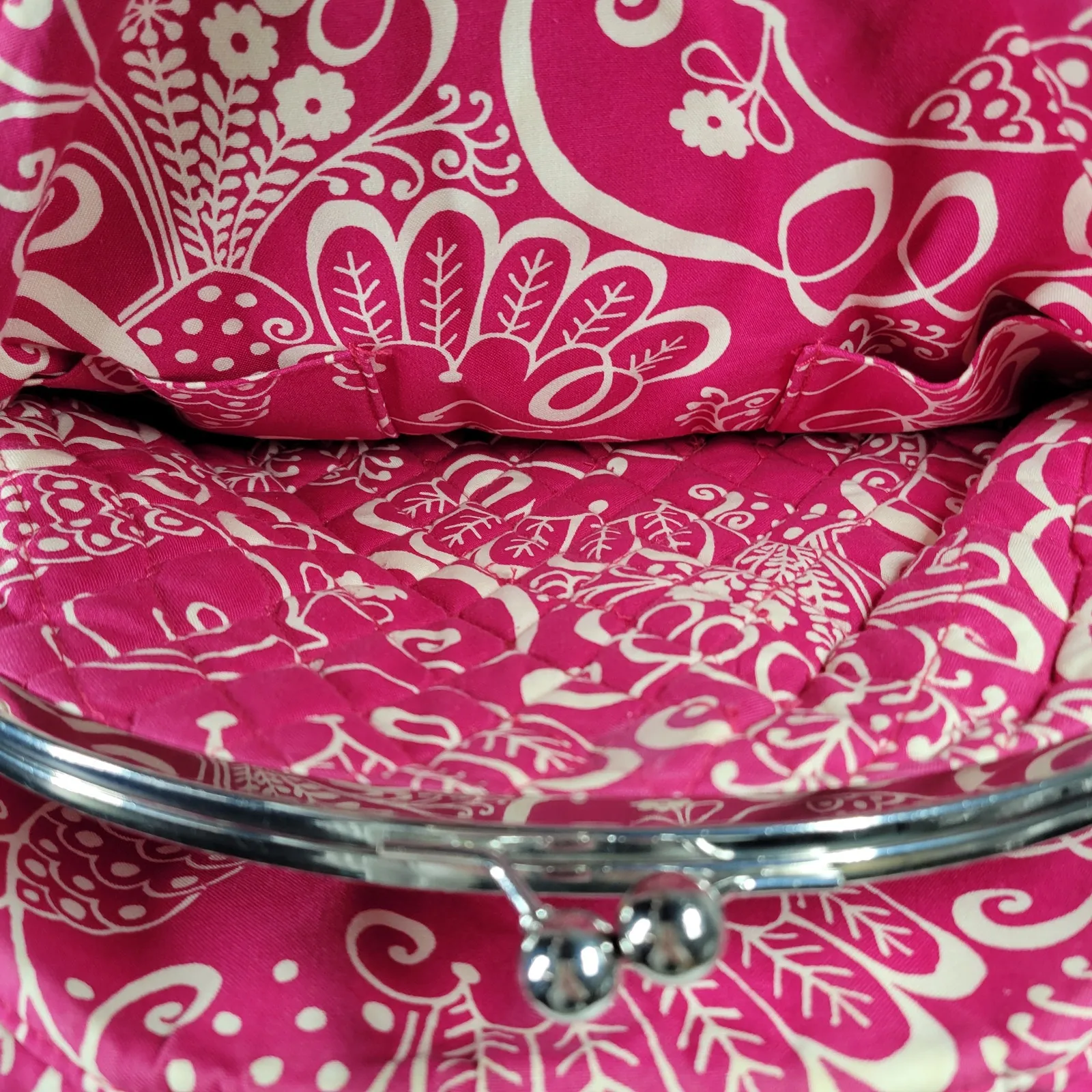 VTG Vera Bradley Eloise Bag Large Barbie Hot‎ Pink Kiss Lock Dome Shoulder Purse - Image 8