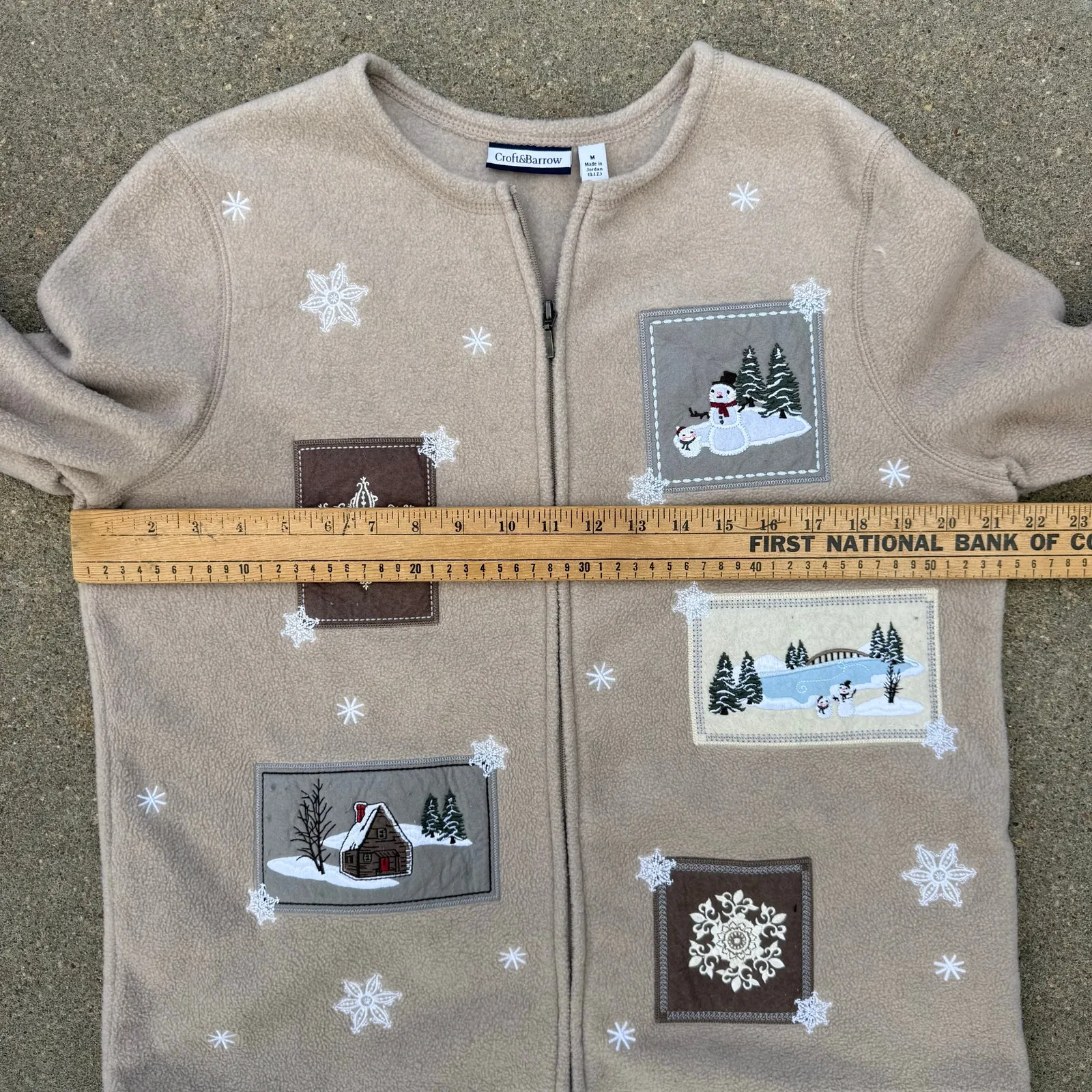 90s Croft & Barrow Tan Fleece Cabincore Applique Embroidery Fleece Cardigan MED - Image 8