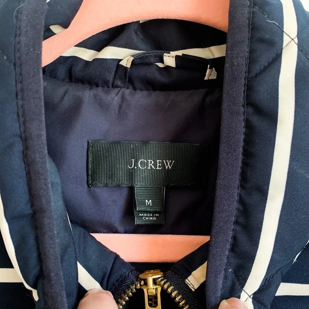 J. Crew Navy Blue White Stripe Down Puffer Vest Medium - Image 4