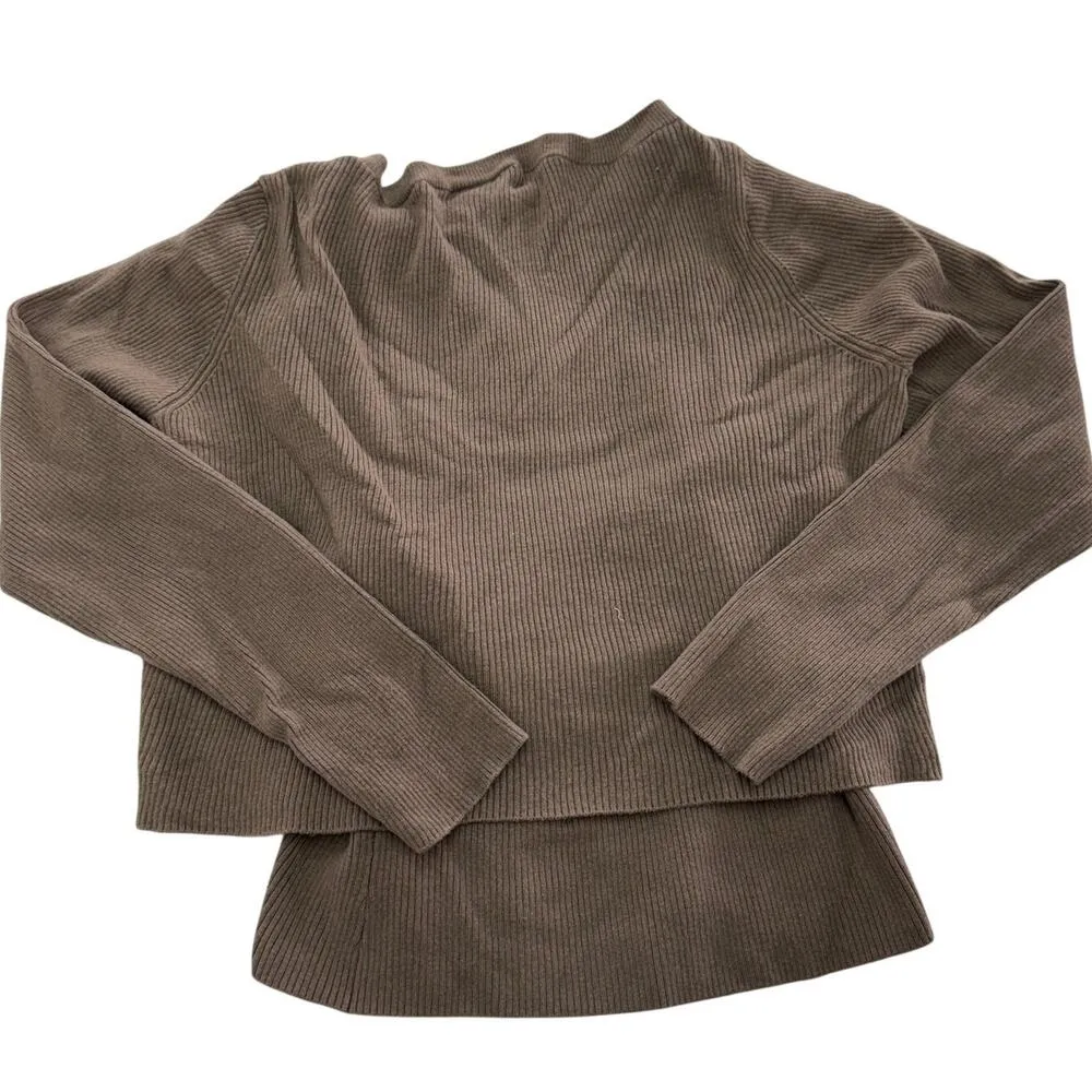 Abercrombie & Fitch Sweater Set Womens Large Brown Ribbed Knit Cardigan Tank - Image 4