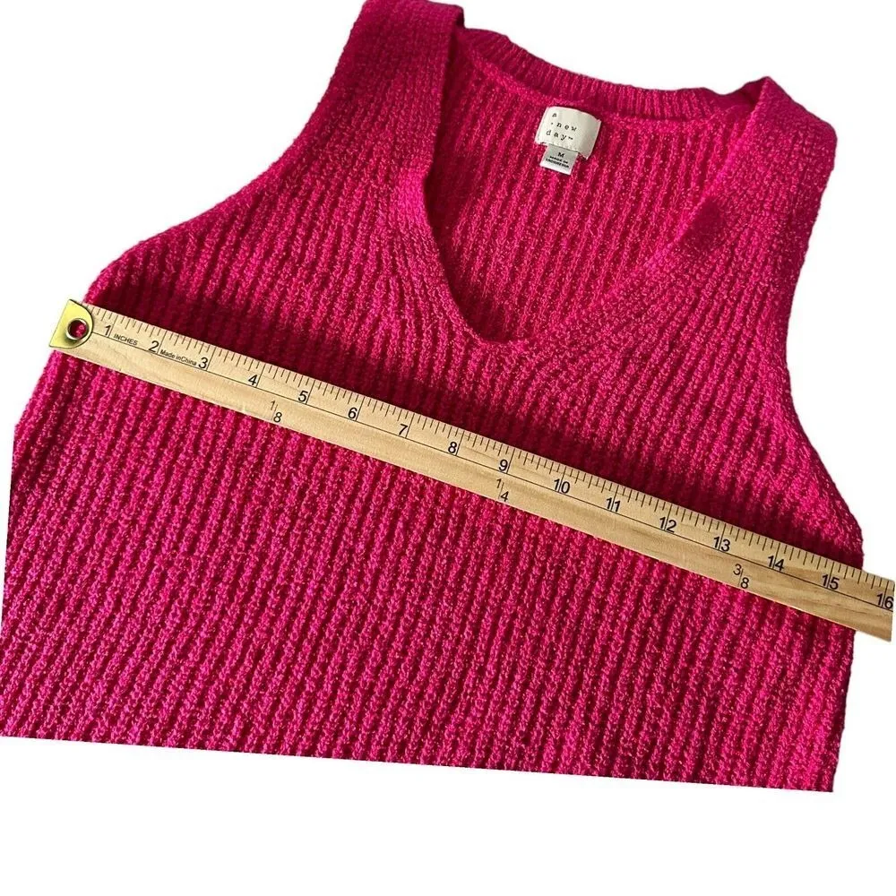 A New Day Pink Knit‎ Sleeveless Top Womens M V Neck Soft Pullover Preppy - Image 11