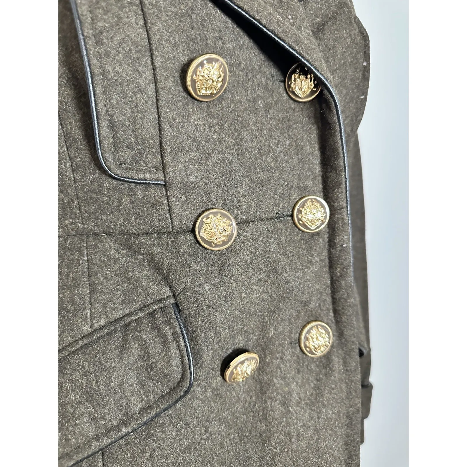 Y2K Miss Sixty M60 Military Wool Pea Coat Brown Gold Buttons Size S - Image 2