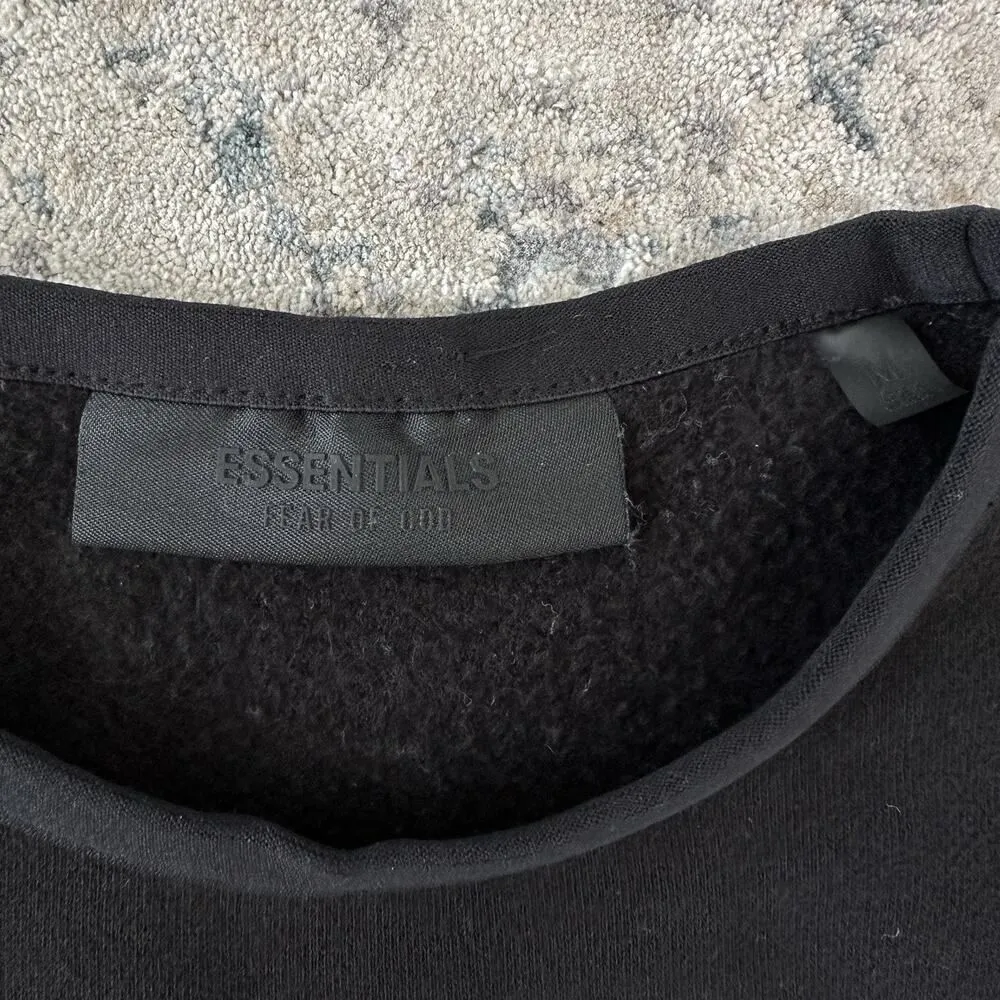 Fear of God Essentials Sweatshirt Mens Medium Black Crew Logo Patch Oversized - Image 3