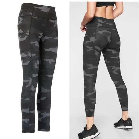Athleta Leggings Womens Black Gray Camo Contender Powerlift Athletic Pockets XS - Image 2