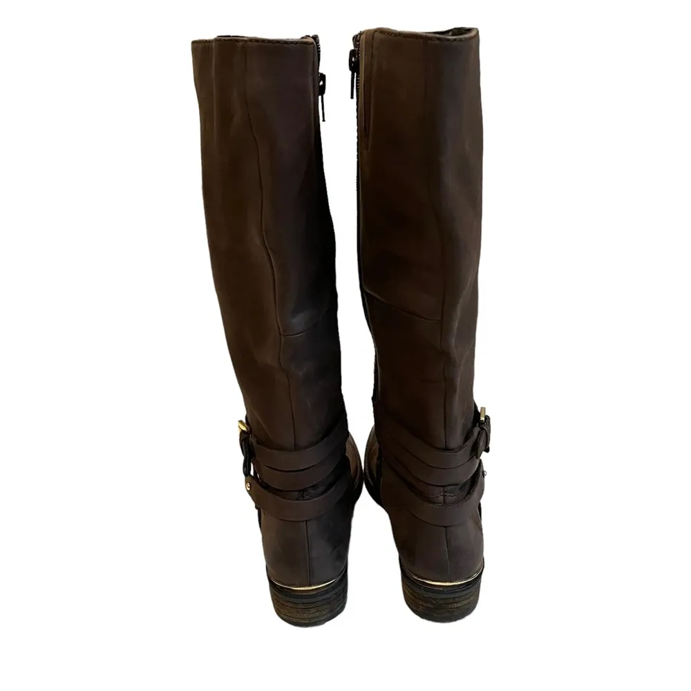 Steve Madden Albany Brown Leather Belted Riding Boots - Image 7