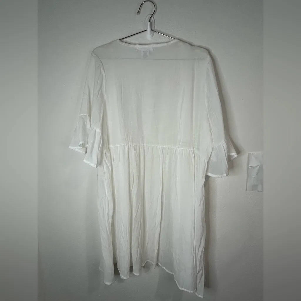 LIFE Love Is For Eternity White Boho Kimono Cover Up Cardigan Crochet Trim Med - Image 5