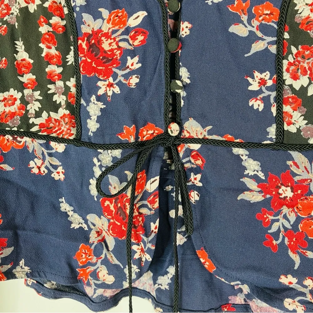 Free People | The Way The World Turns Navy Floral Button Long Sleeve Top XS - Image 3