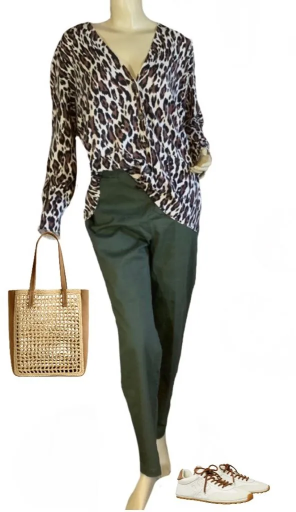 GRACE ELEMENTS CREAM, BROWN & BLACK ANIMAL PRINT KNIT CARDIGAN (XXL) - Image 1