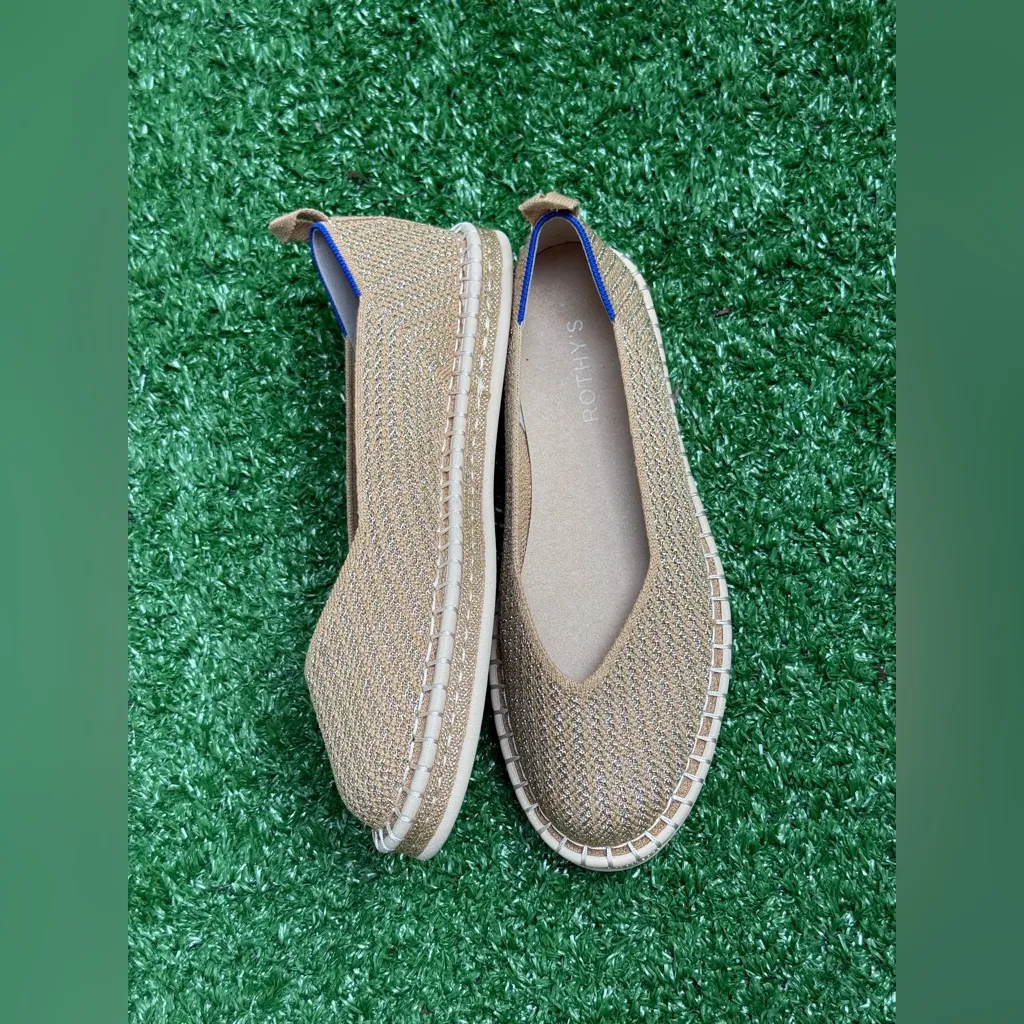 Rothy's The Espadrille in Gold Stripe Loafer Flats Size W8.5 *no ties* NWOT Tan - Image 3