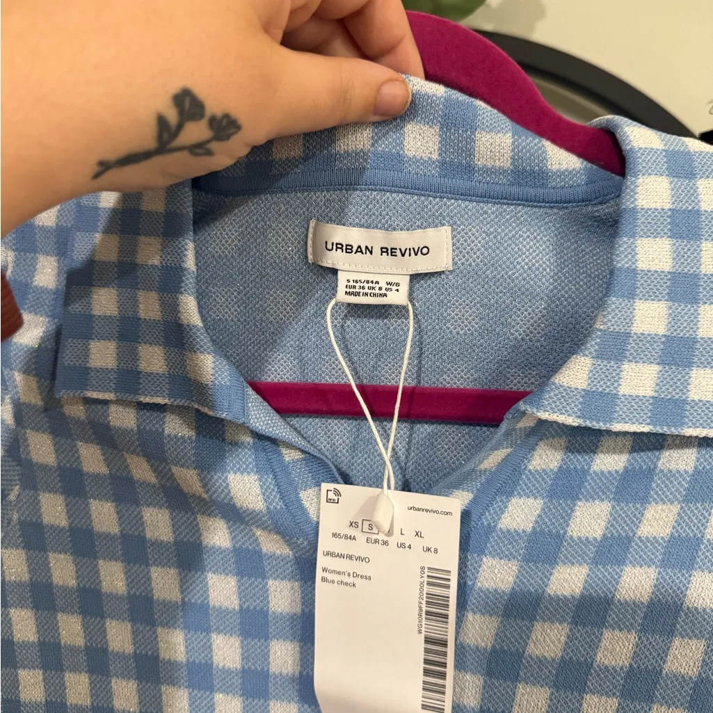 urban revivo Blue Gingham Mini Dress size small - Image 6
