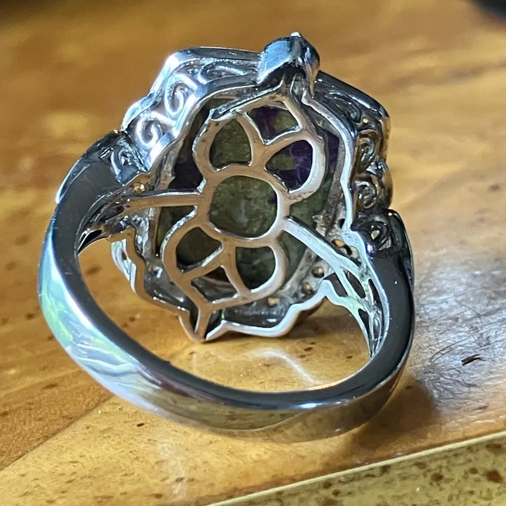 Tasmanian Stichtite Chrome Diopside Sterling Silver Cocktail Ring Green - Image 4