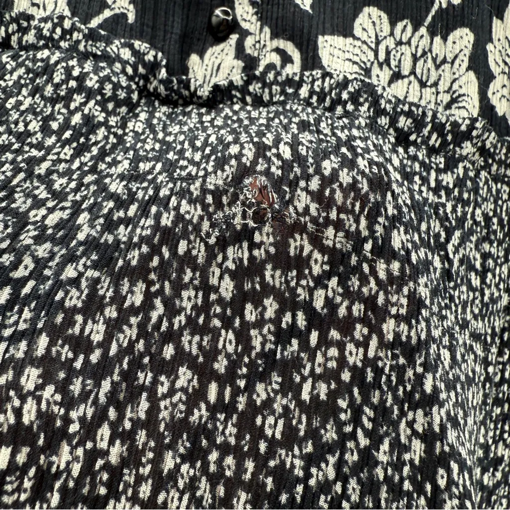 Sezane‎ Leana Black & White Floral Silk Blend Long Sleeve Shift Mini Dress Sz 38 - Image 11