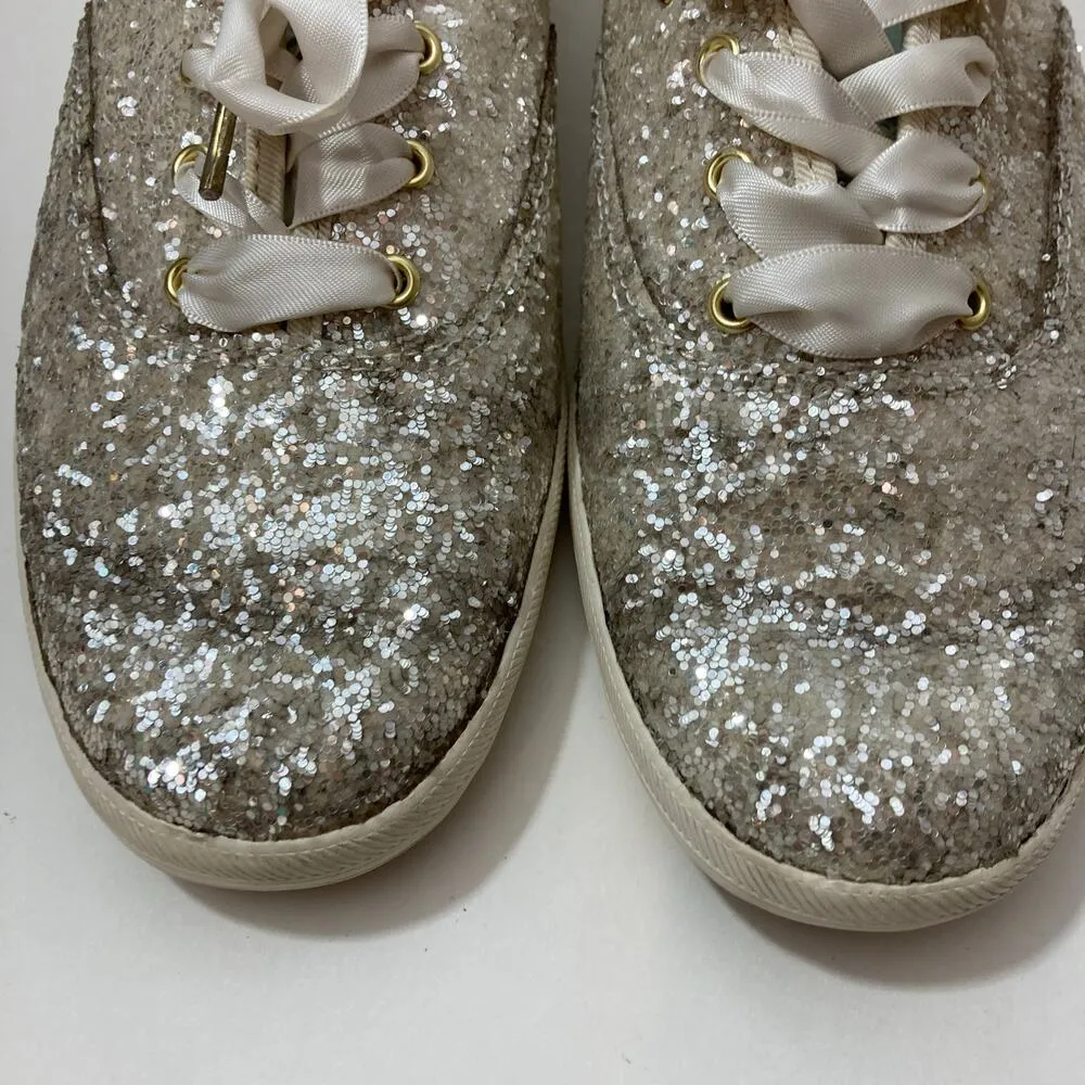 Keds x Kate Spade New York Champion Glitter Cream Lace Up Ribbon Sneakers - Image 2