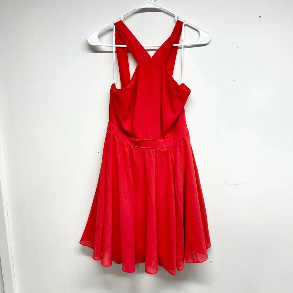 Lulus Women Flowy Forevermore Skater Mini Dress in Coral Red Size Small - Image 2