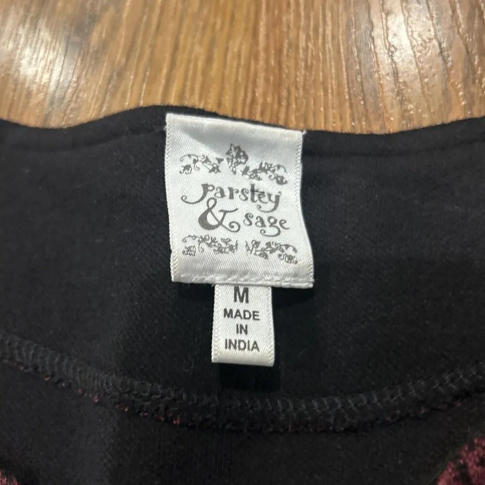 Parsley & Sage Jacket Womens Medium Artsy One Button Swing Blazer Maroon Black Purple - Image 2