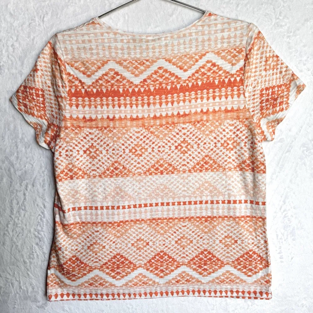Chico’s Zenergy Pale Pastel Orange Geo Print Round Neck Tee Summer Cotton Blend - Image 2