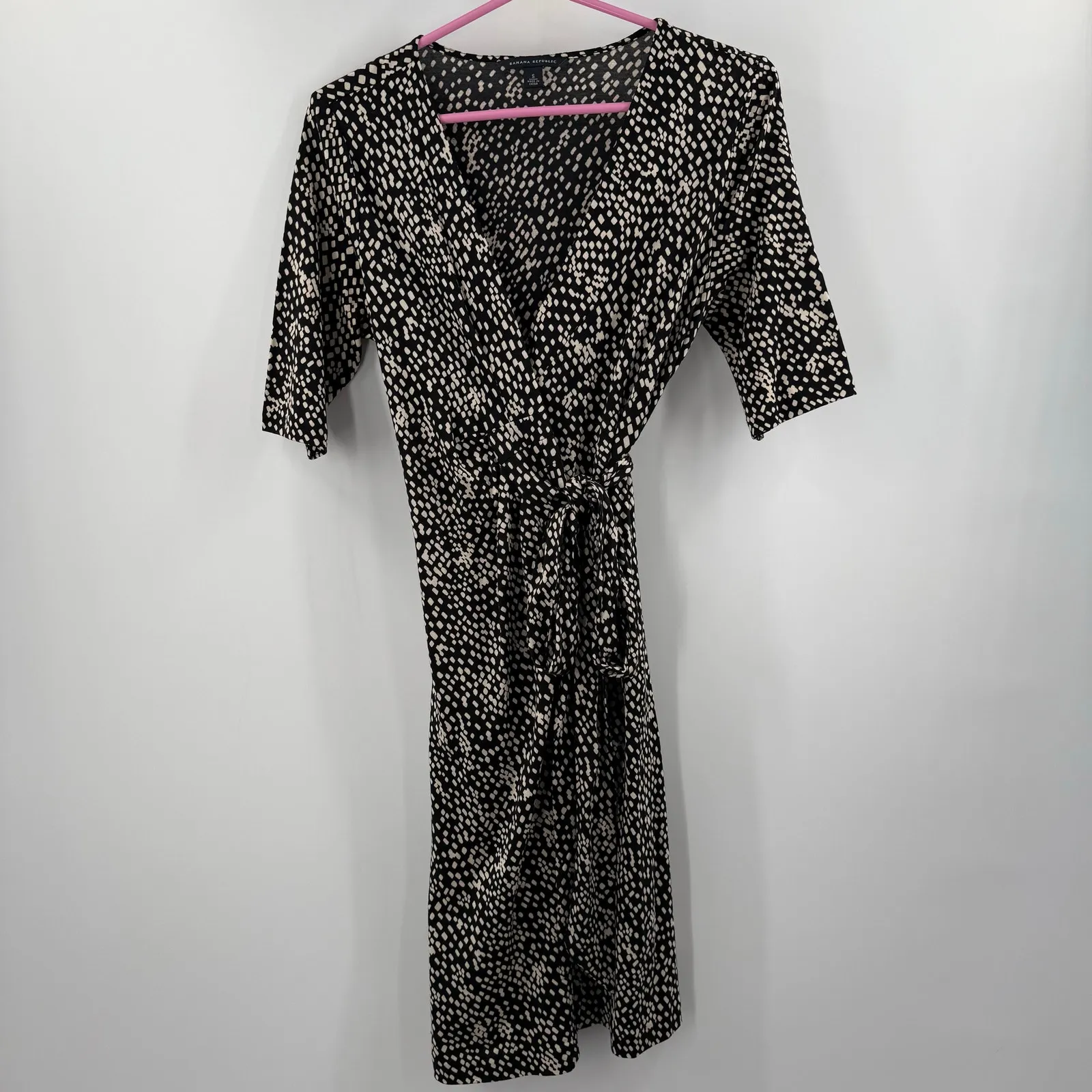 Banana Republic Wrap Dress Size Small Silk Cotton Blend B&W Spot Office Work - Image 12
