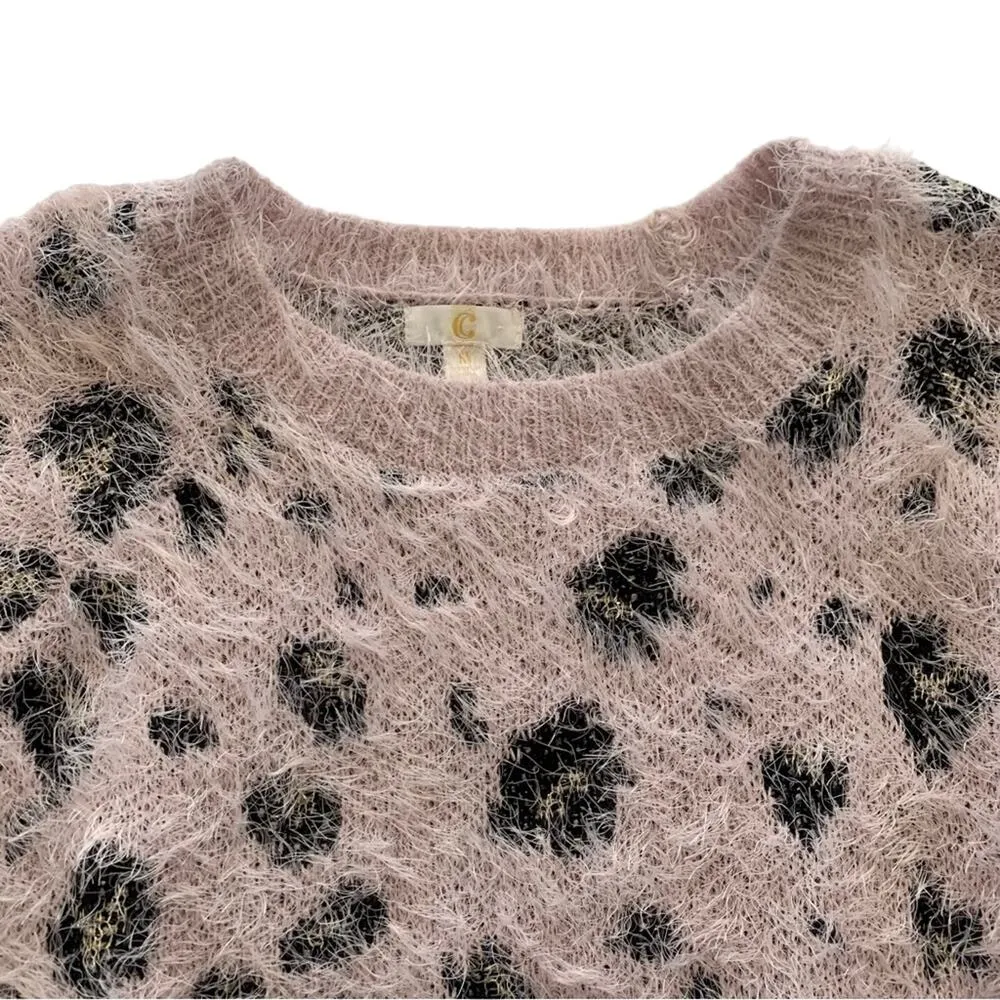 Charming Charlie Blush Pink Fuzzy Cheetah Print Pullover Sweater Medium - Image 2
