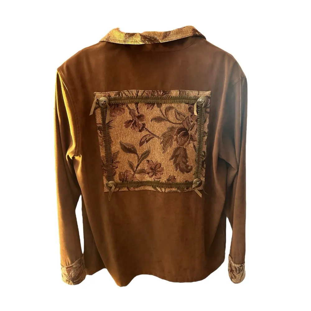 Susan Graver Vintage Womens Brown Full Zip Flap Pocket Faux Suede Western Jacket - Image 5