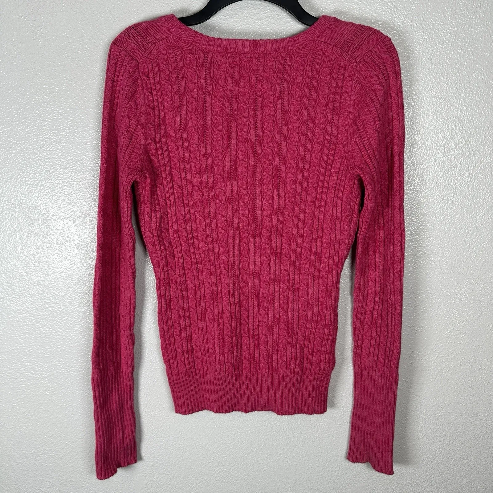 Y2K Cable Knit American Eagle Sweater V-Neck Pink Bella Swan Elena Size Medium - Image 4