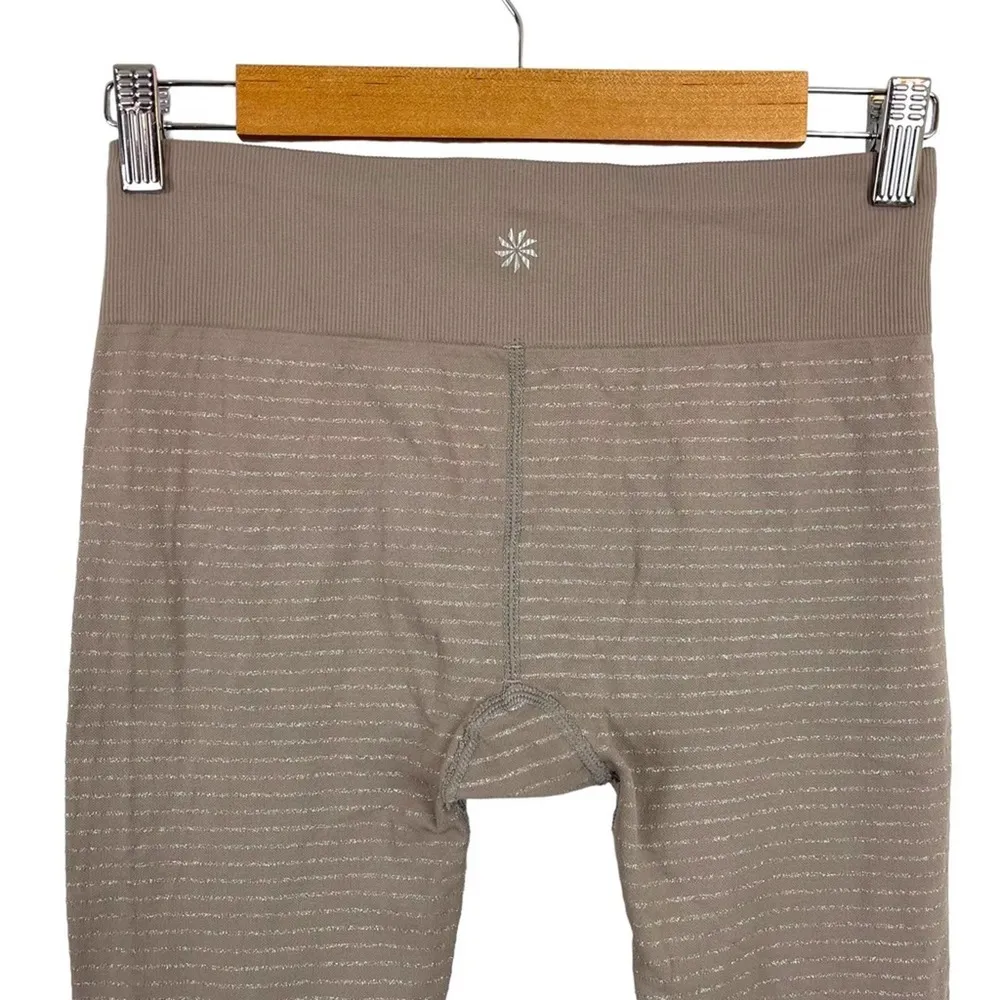 Athleta Shimmer Stripe Seamless Tight Legging Taupe Metallic Silver 242843 SZ M - Image 8