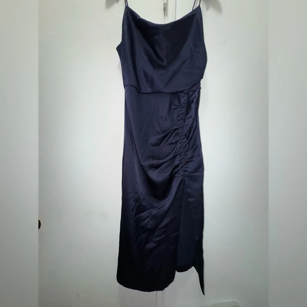 Alice and Olivia Dion Ruched Midi Slip Dress Navy Size 4 - Image 3