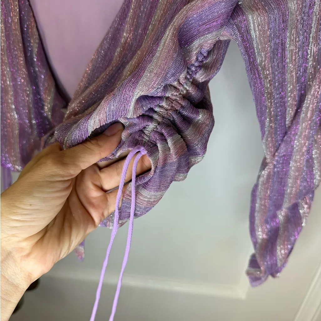 For Love And Lemons purple metallic front tie top - Image 4