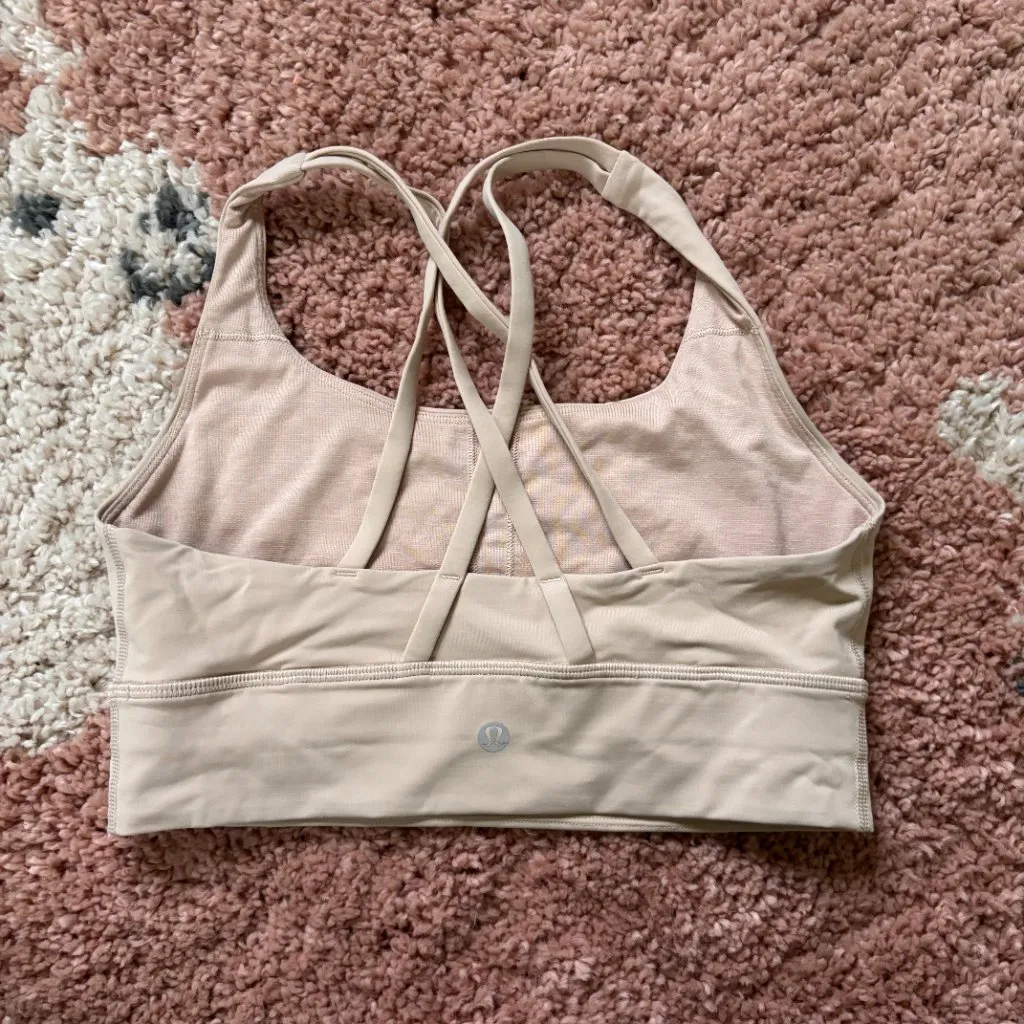2 Lululemon Longline Energy Bras Women's Size 6 EUC Blue Teal & Tan Beige - Image 3