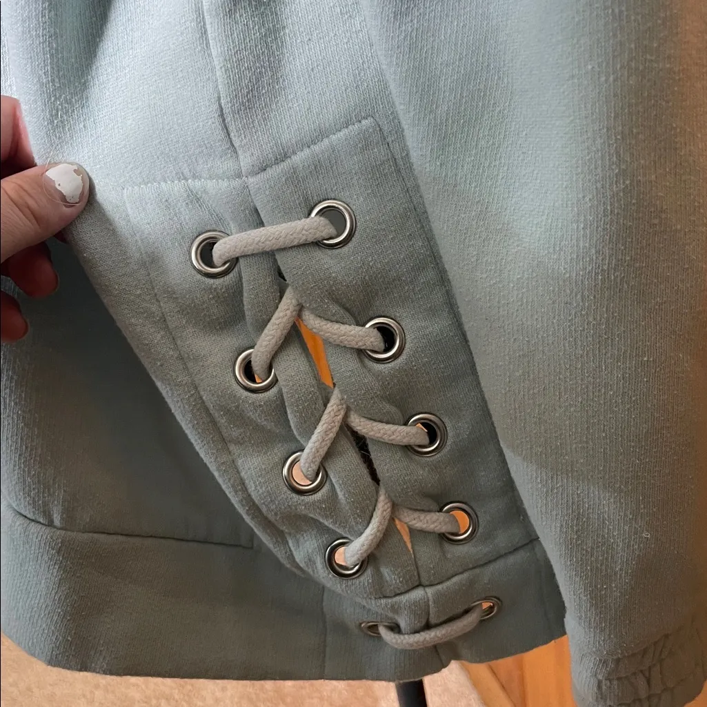 PINK Victoria's Secret Light Blue Pullover size medium quarter zip rope sides - Image 6