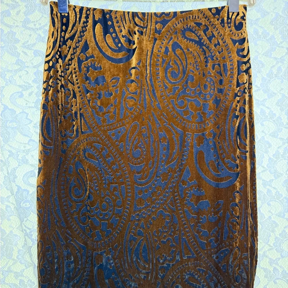 ASOS Brown navy Velvet burnout Paisley stretch Maxi Skirt Sz 4 small like new - Image 5