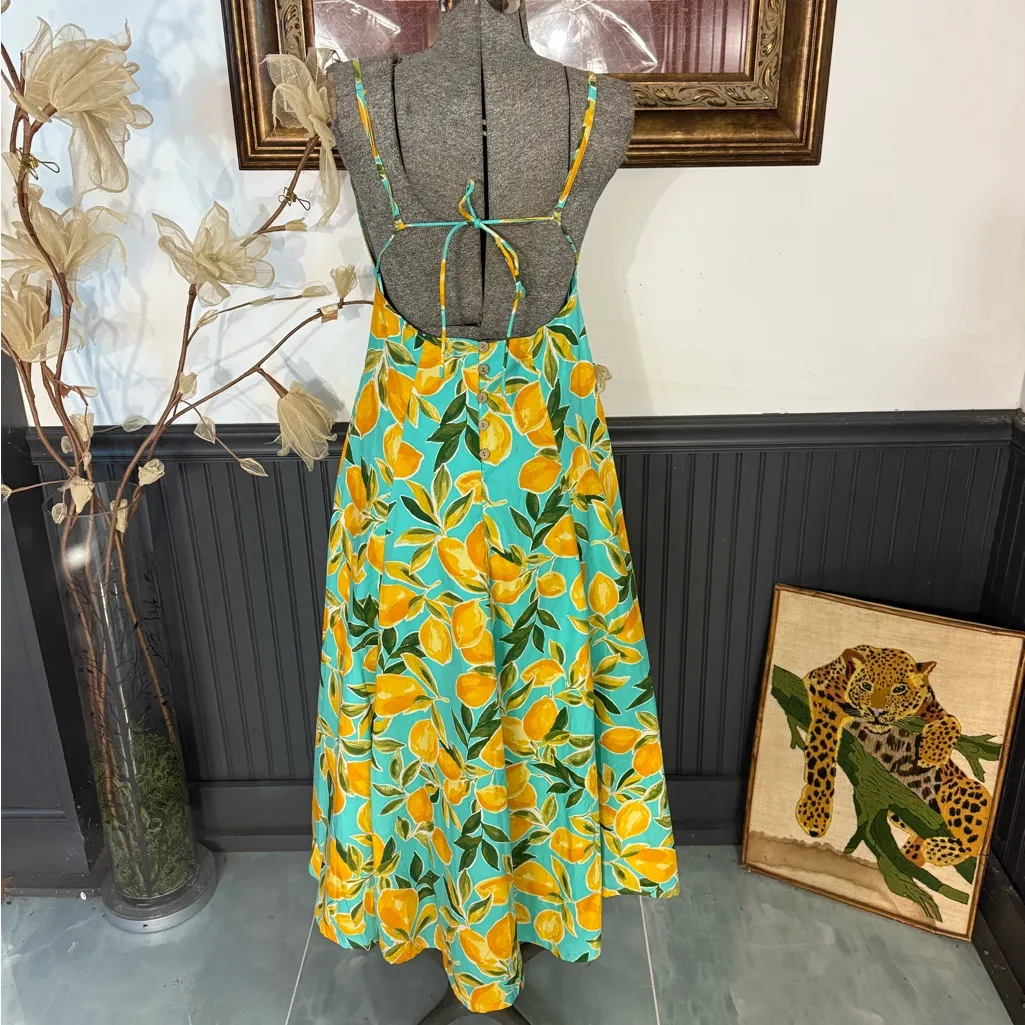 Dress Forum Lemon Print Open Back Fit and Flare Summer Dress ~ Size Small 💚🍄 - Image 7