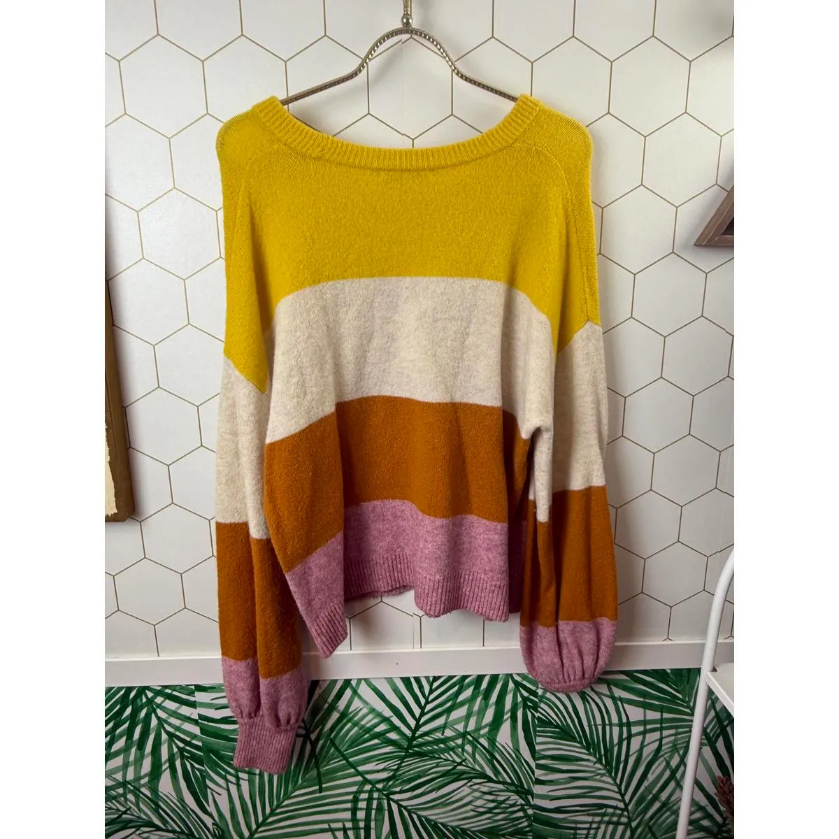 Madewell Yellow & Pink Striped Gladwell Balloon Sleeve Pullover - Size - Small - Image 4
