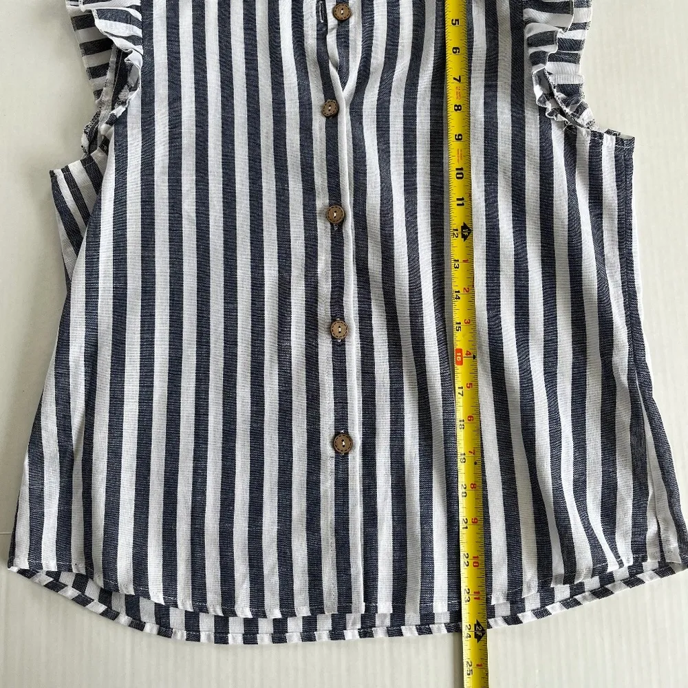 Manuela Stripe Printed Ruffle Cap Sleeve Blouse Top Button Up Size M White Size M - Image 6